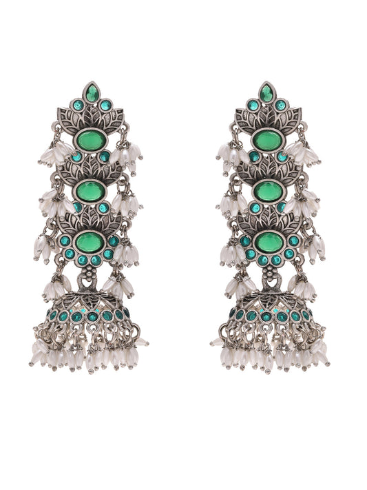 Priyaasi Green Stoned Long Jhumkas