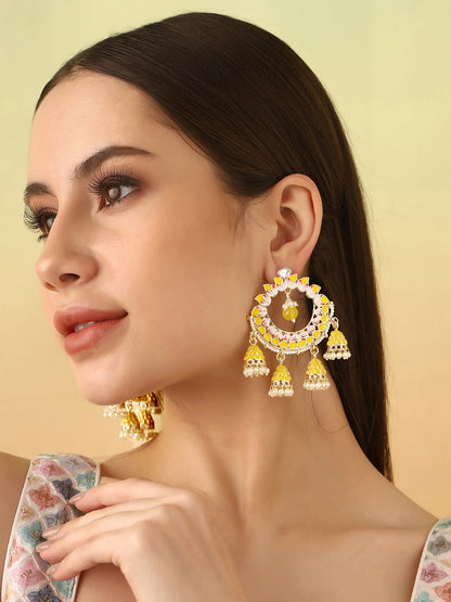 Priyaasi Yellow Lotus Shape Chandbalis