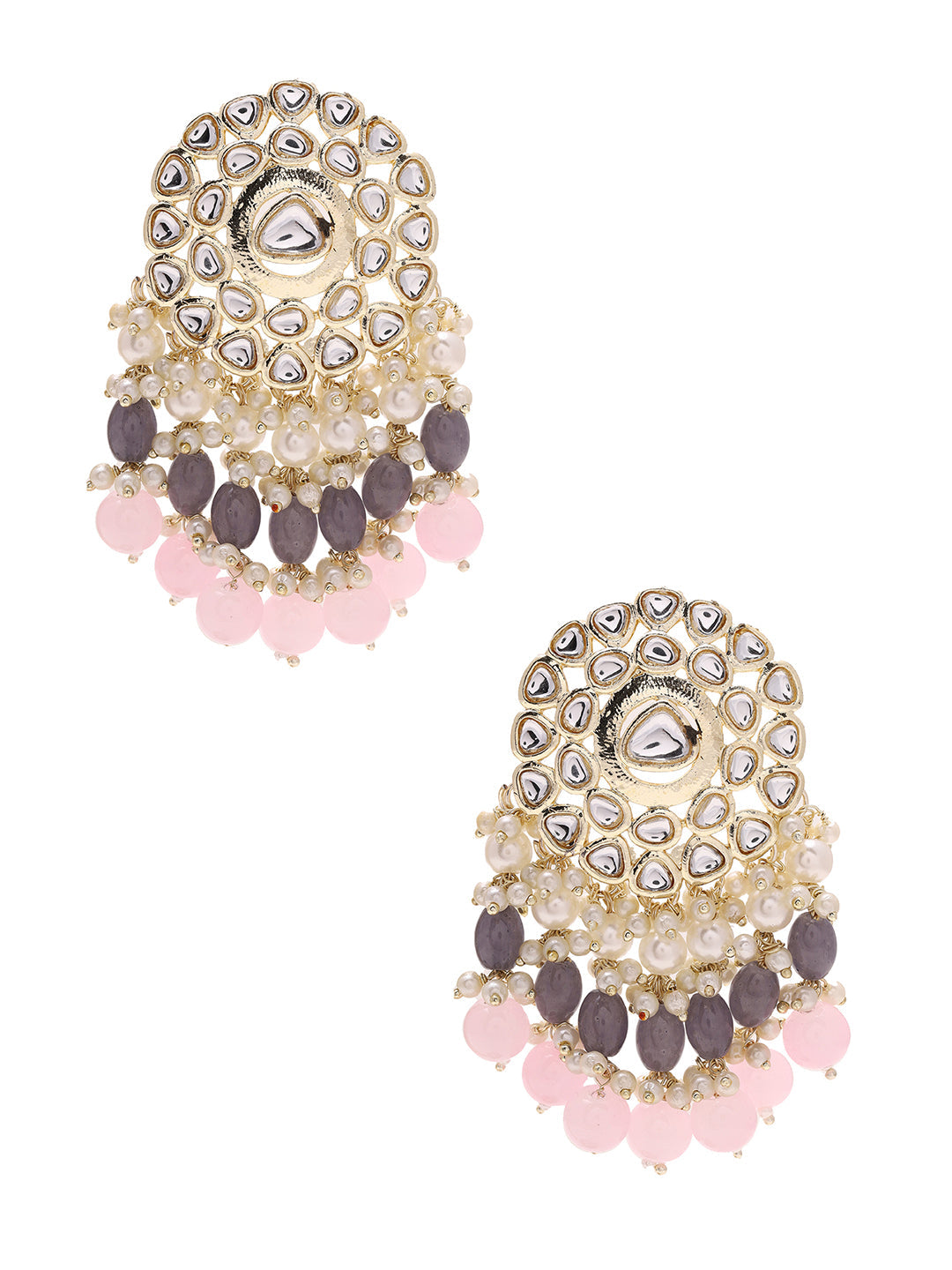 Priyaasi Ash and Pink Beaded Kundan Chandbalis