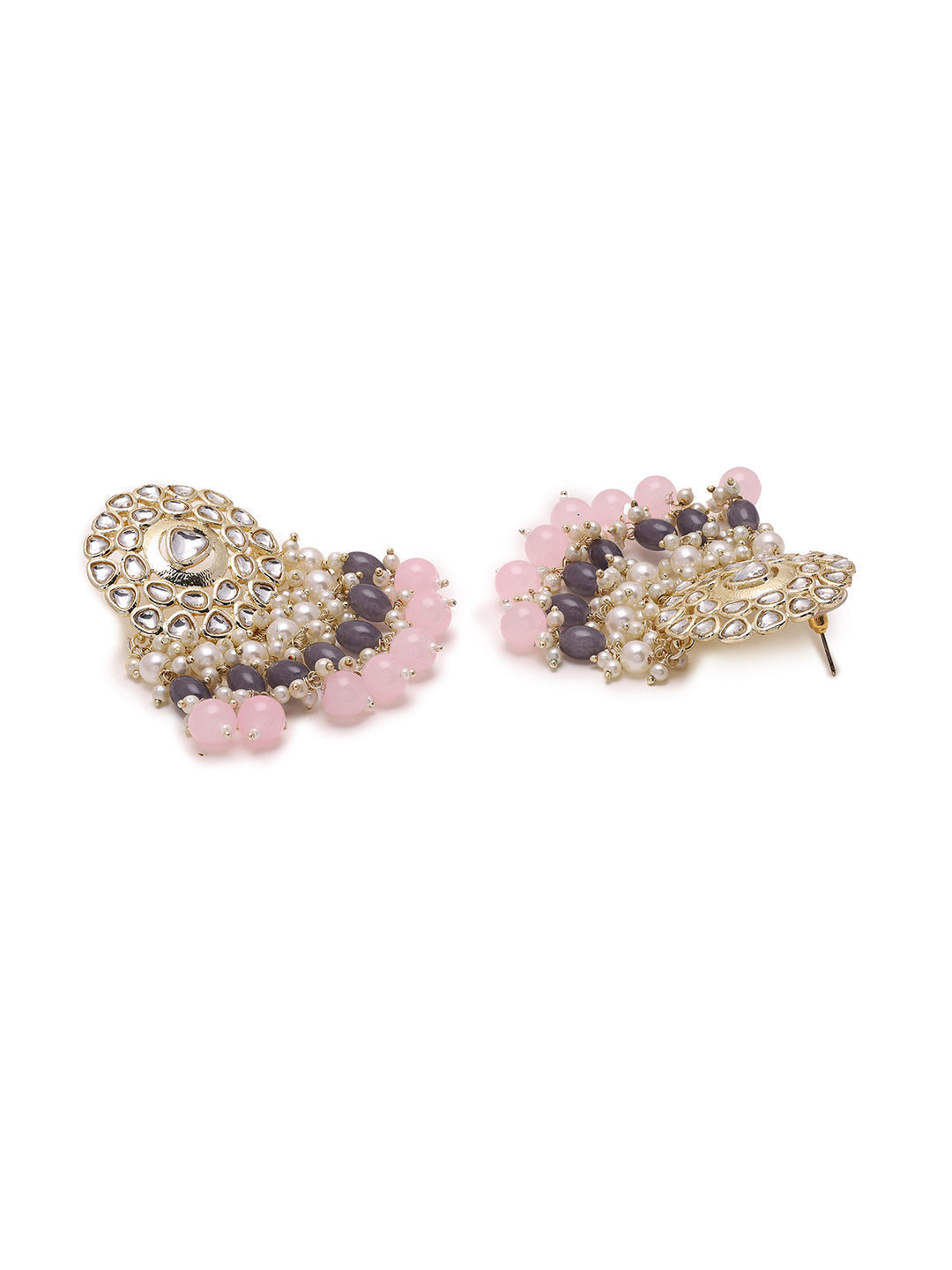 Priyaasi Ash and Pink Beaded Kundan Chandbalis
