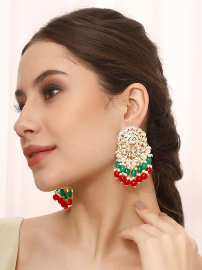 Priyaasi Green and Ruby Beaded Kundan Chandbalis