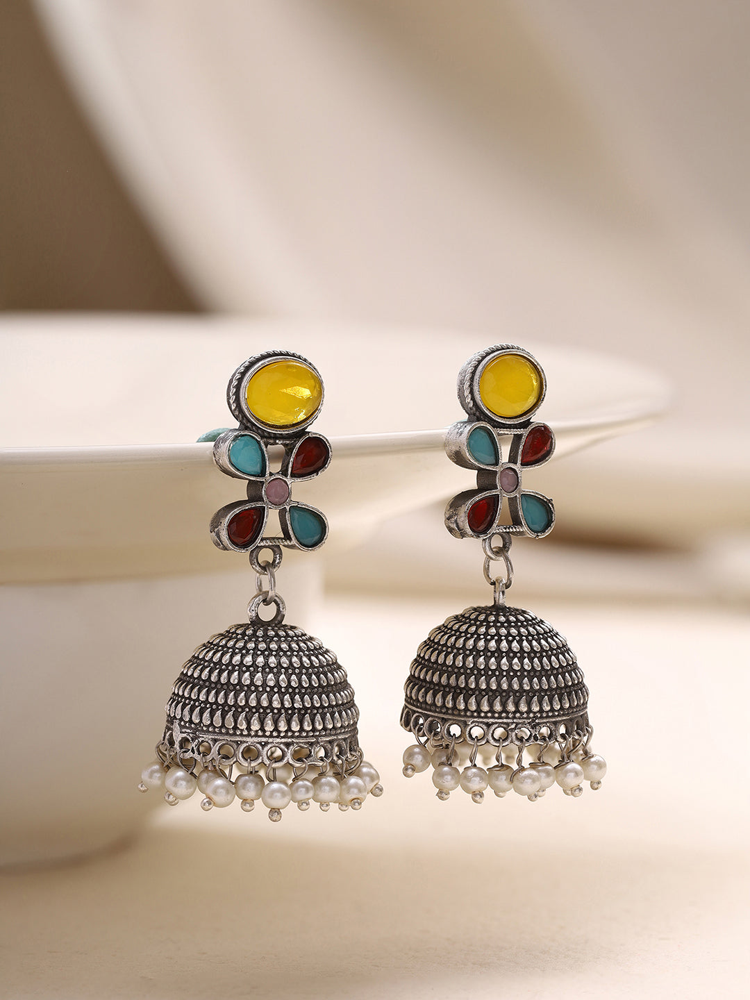 Priyaasi Yellow Floral Jhumkas
