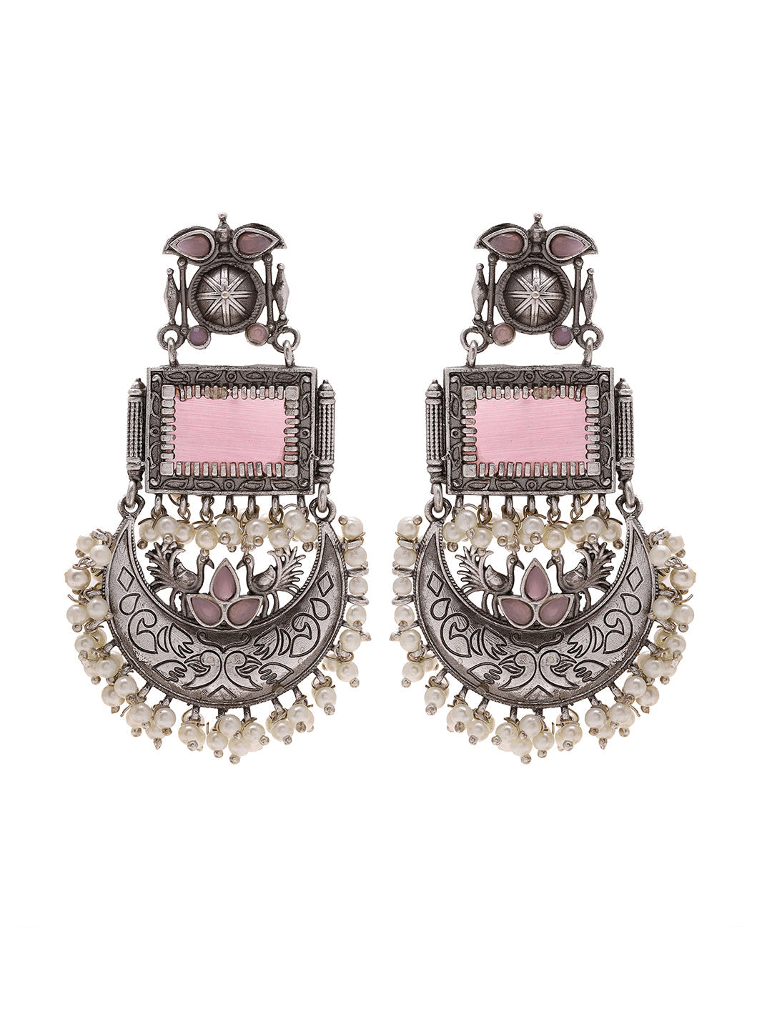 Priyaasi A Timeless Pink Stones Earrings with Pearl Touch