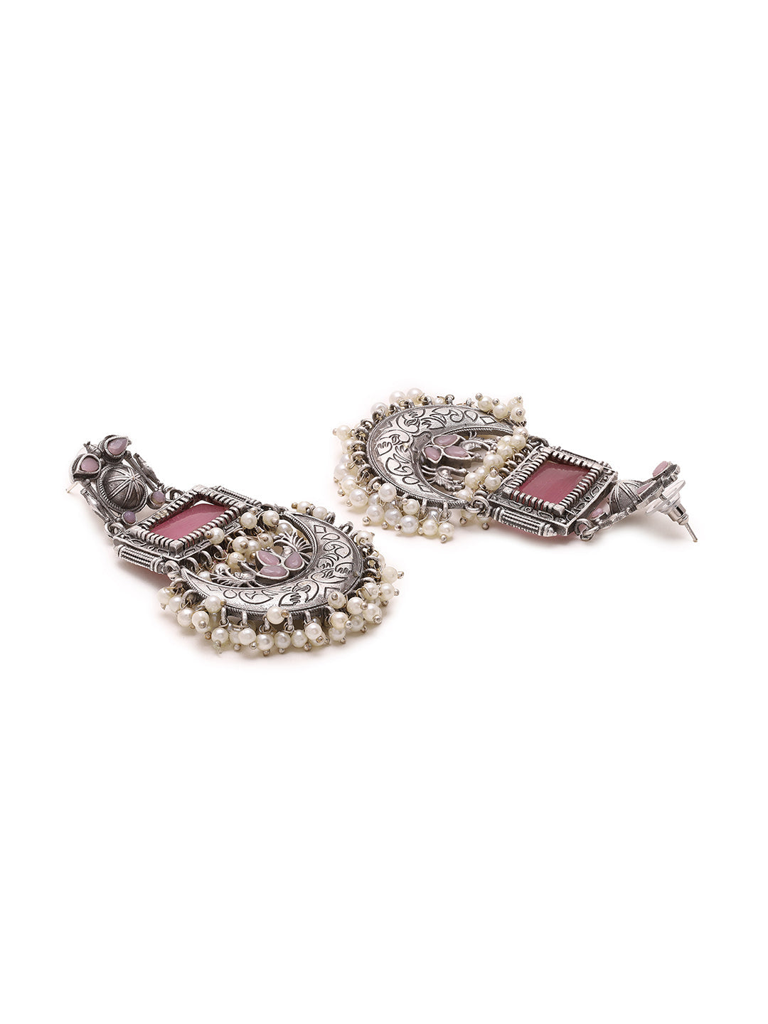 Priyaasi A Timeless Pink Stones Earrings with Pearl Touch
