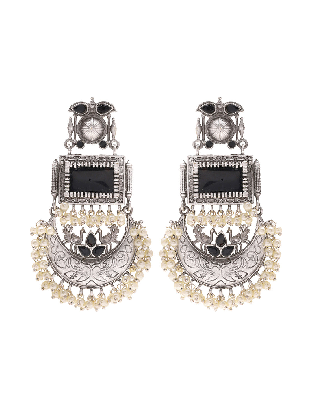Priyaasi Chic Harmony Black Jhumkas Adorned with Pearls