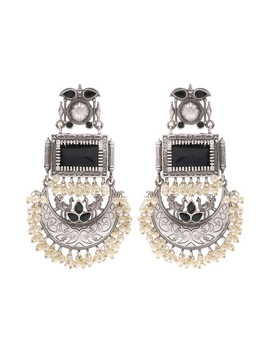 Priyaasi Chic Harmony Black Jhumkas Adorned with Pearls