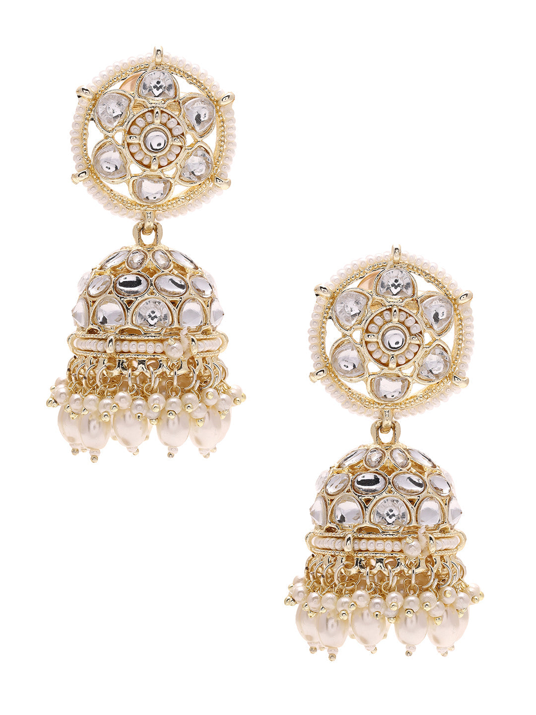 Priyaasi Exquisite Fusion Kundan and Pearl Jhumkas