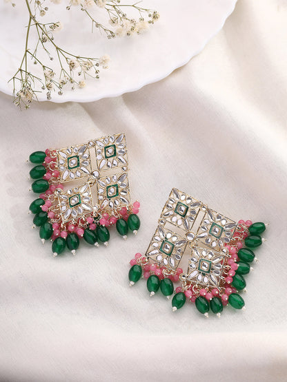 Priyaasi Kundan Rhombus Shape Beaded Earrings