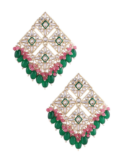 Priyaasi Kundan Rhombus Shape Beaded Earrings