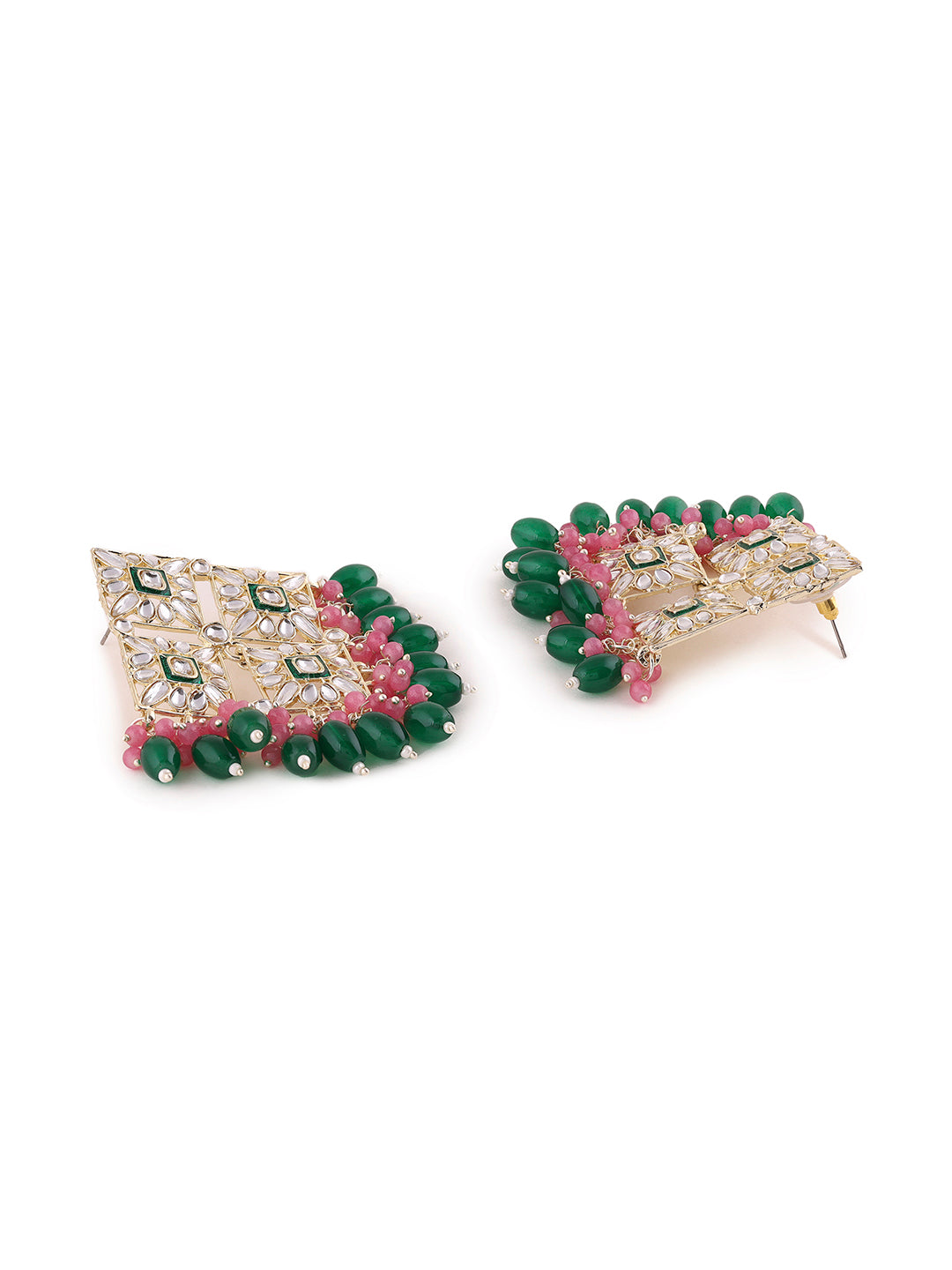 Priyaasi Kundan Rhombus Shape Beaded Earrings