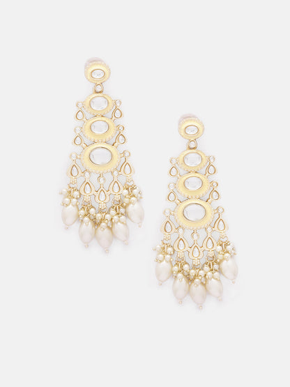 Priyaasi Ivory Pearl Kundan Gold Plated Elegant Design Drop Earrings