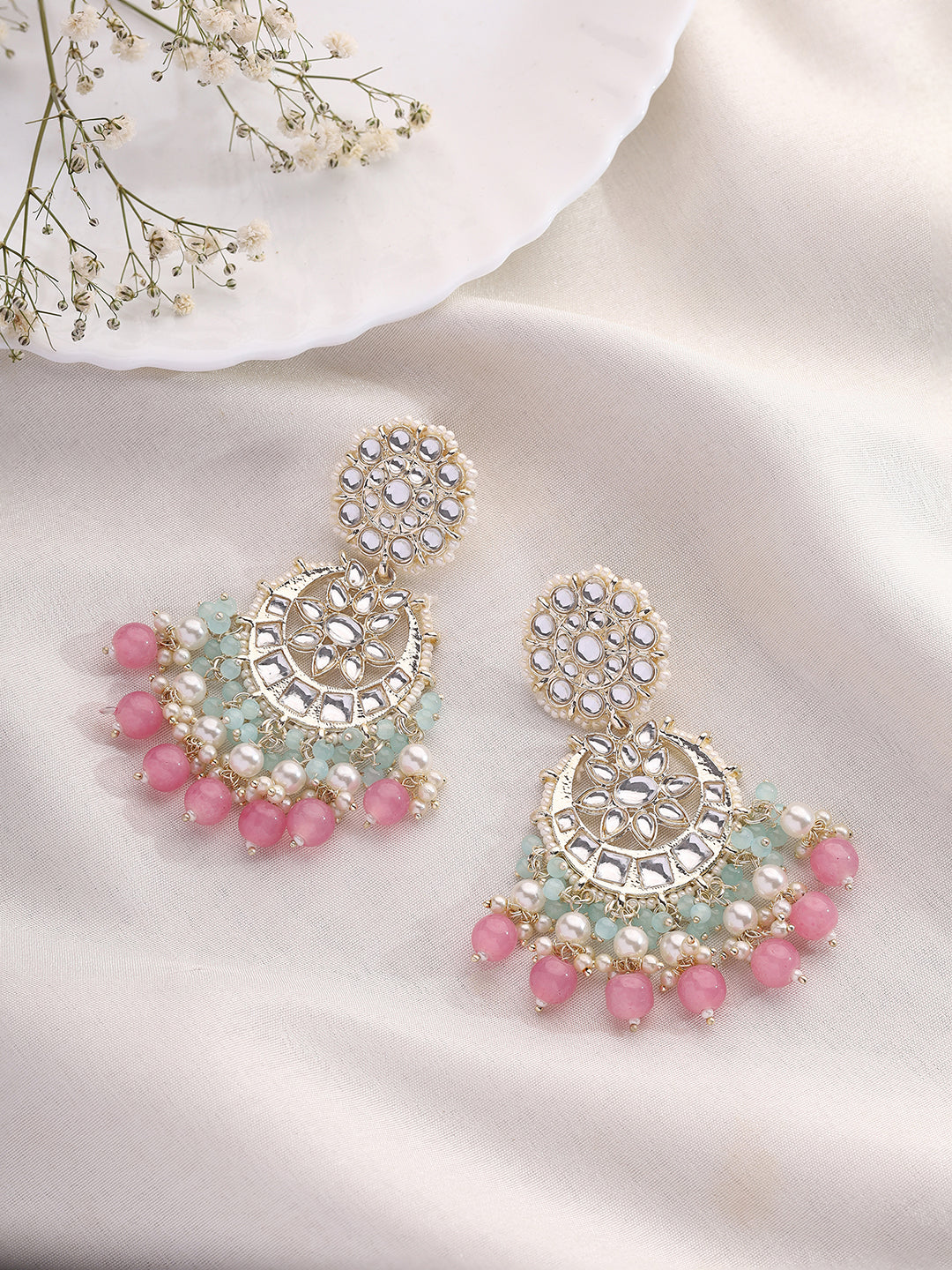 Priyaasi Floral and Kundan Style Earrings