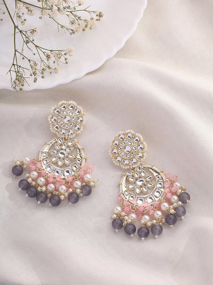 Priyaasi Pale Pink and Ash Combo Floral Earrings