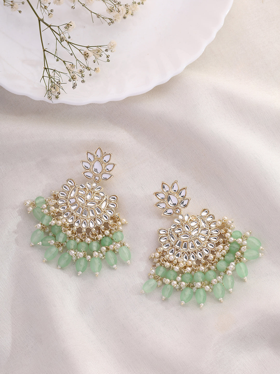 Priyaasi Mint Kundan Sequence Gold Plated Earrings