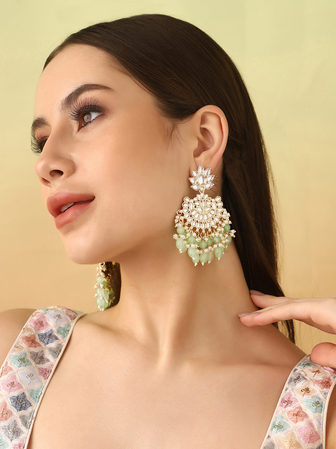 Priyaasi Mint Kundan Sequence Gold Plated Earrings