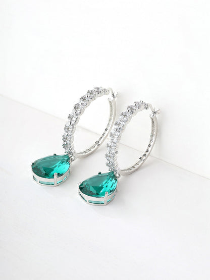 Priyaasi AD Green Stoned Drop Earrings