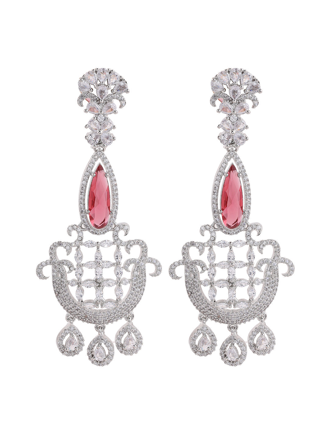 Priyaasi Floral AD Red Stoned Earrings