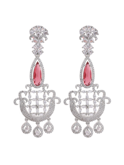 Priyaasi Floral AD Red Stoned Earrings