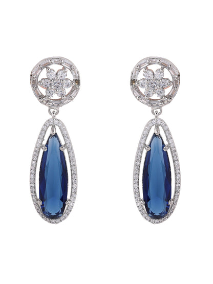 Priyaasi AD Floral Dark Blue Stoned Earrings