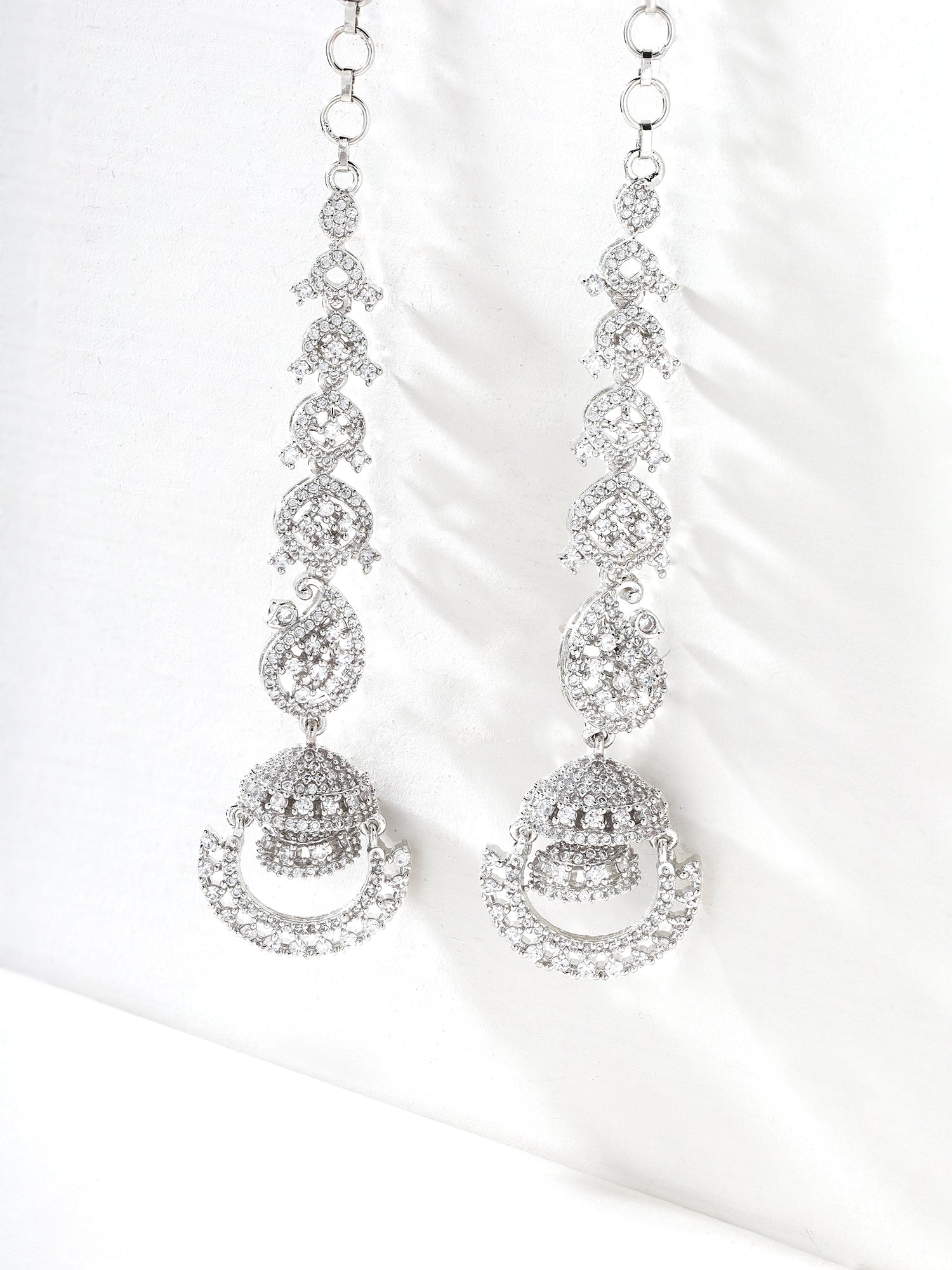 Priyaasi AD Silver Floral Jhumkis