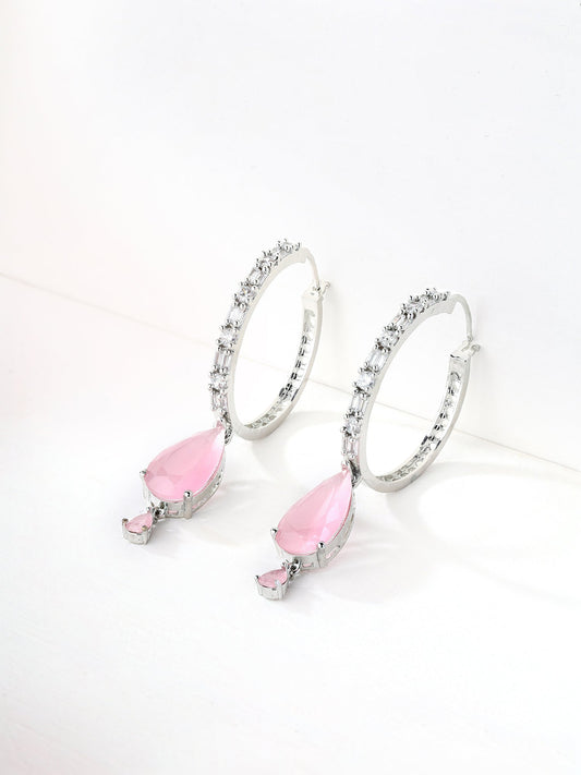 Priyaasi AD Baby Pink Drop Earrings