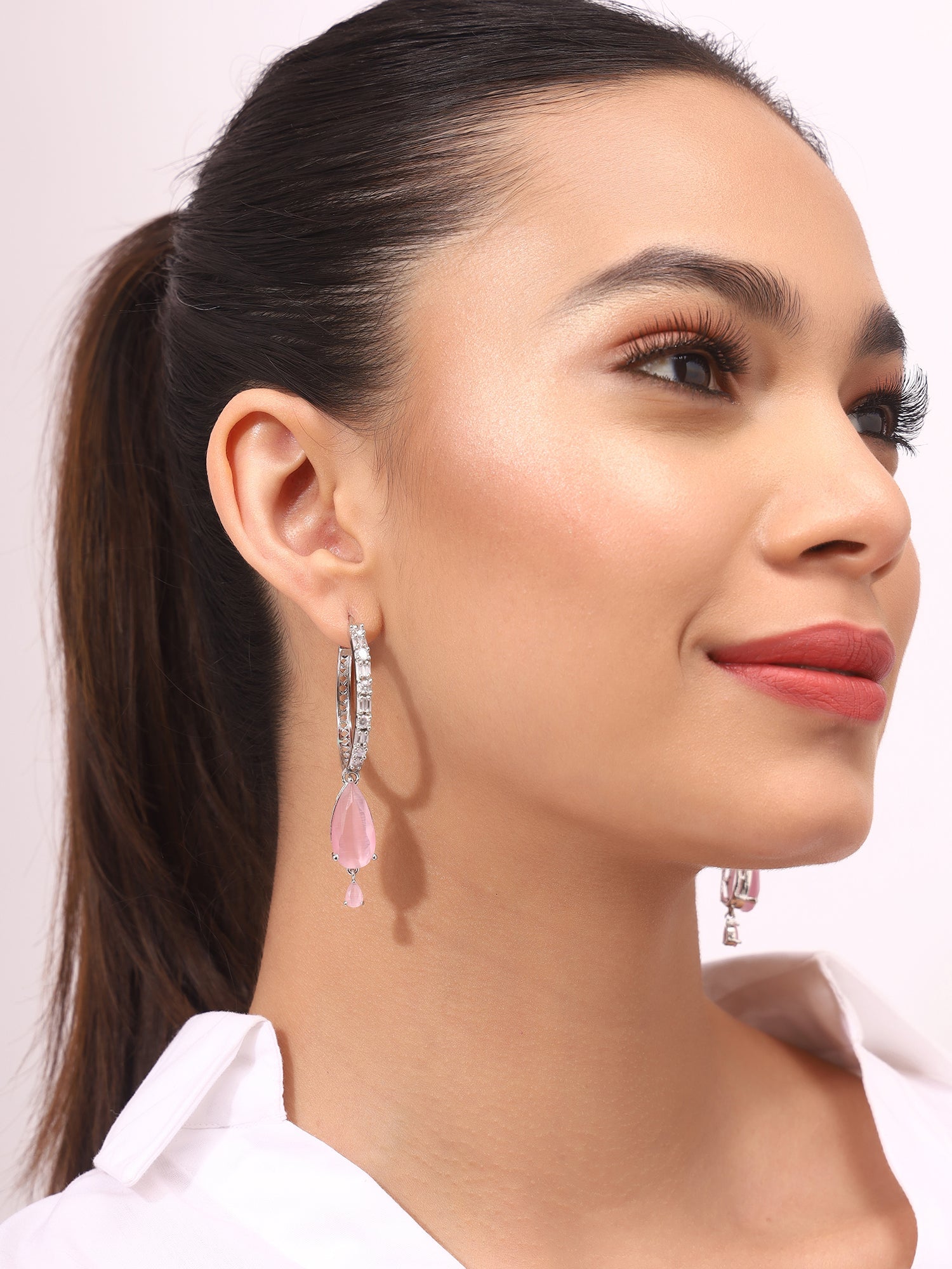 Priyaasi AD Baby Pink Drop Earrings