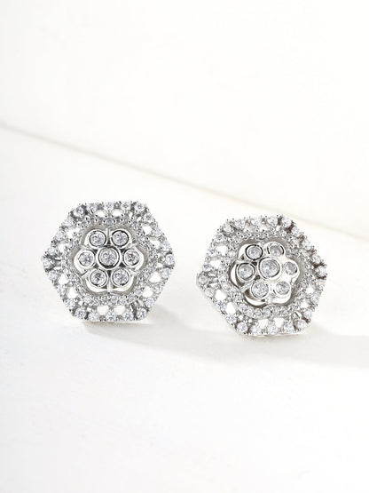 Priyaasi Floral AD Silver Stud Earrings