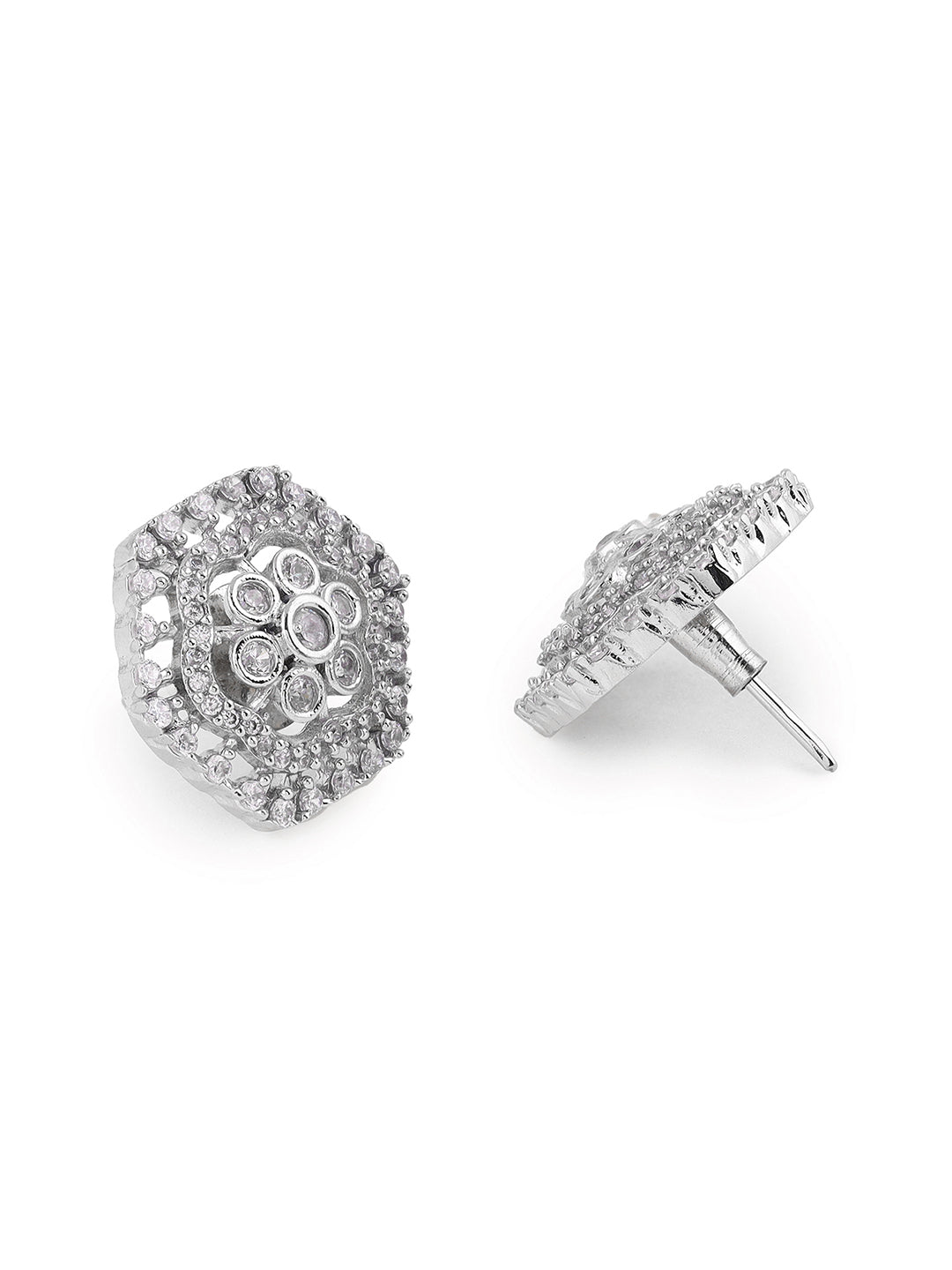 Priyaasi Floral AD Silver Stud Earrings