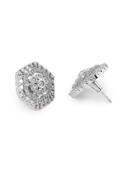 Priyaasi Floral AD Silver Stud Earrings