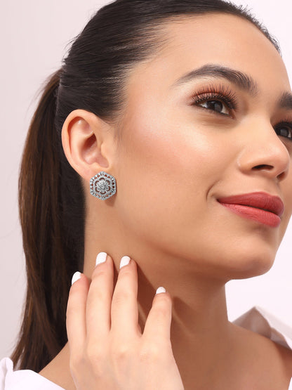 Priyaasi Floral AD Silver Stud Earrings