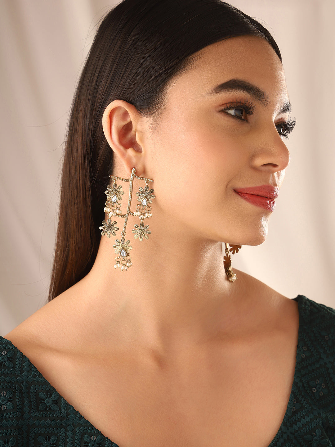 Priyaasi Floral Statement Gold Plated Earrings