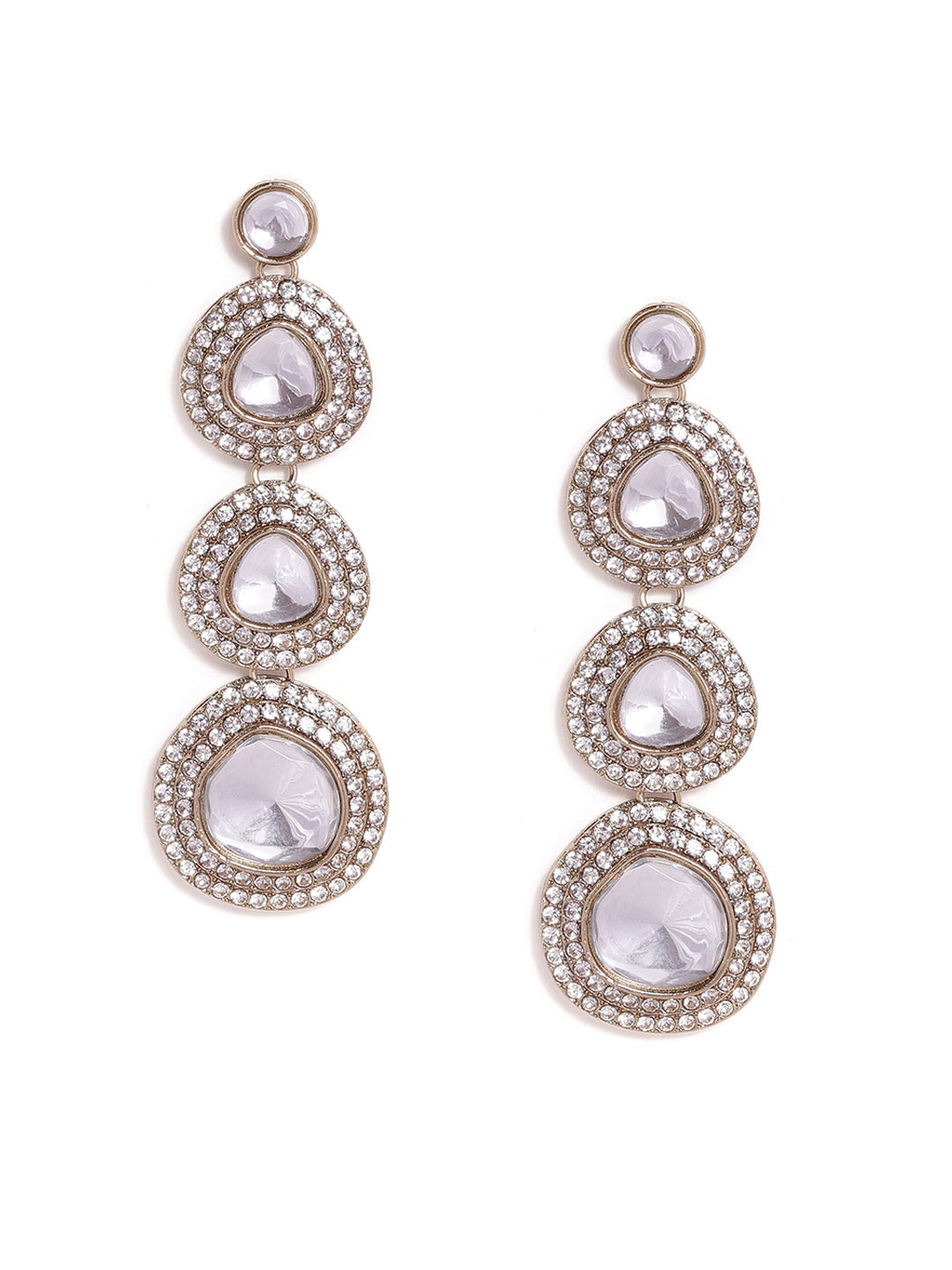 Priyaasi White stones Gold Plated Kundan Drop Style simple Earrings