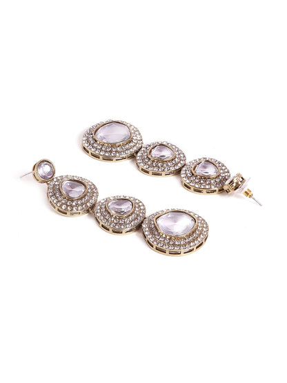 Priyaasi White stones Gold Plated Kundan Drop Style simple Earrings
