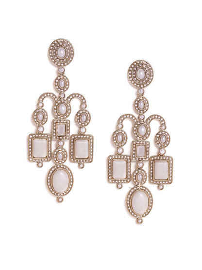 Priyaasi Gold & white Dangler Fresh Water Pearl Gold Plated Statement Earrings