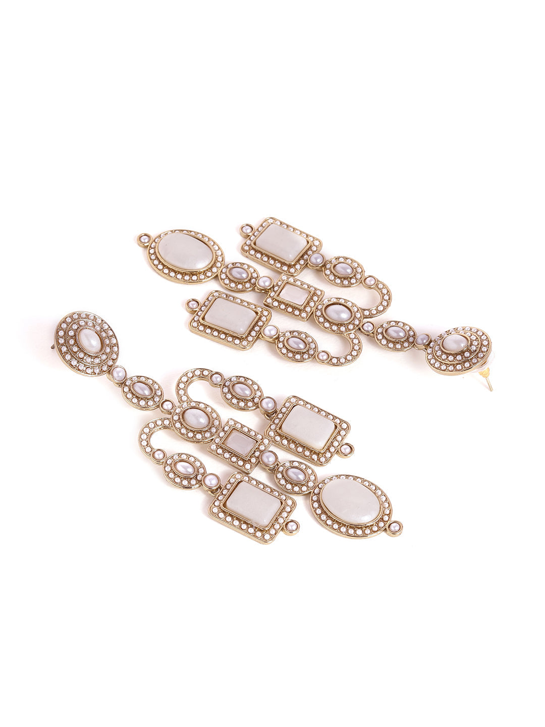 Priyaasi Gold & white Dangler Fresh Water Pearl Gold Plated Statement Earrings