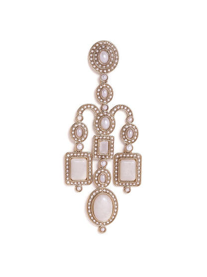 Priyaasi Gold & white Dangler Fresh Water Pearl Gold Plated Statement Earrings