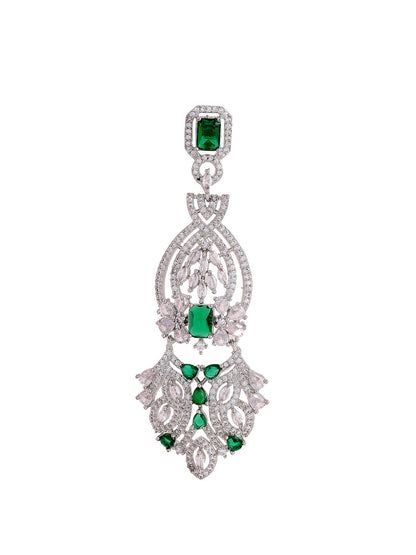 Priyaasi American Diamonds Green Floral Stoned Long Drop Earrings