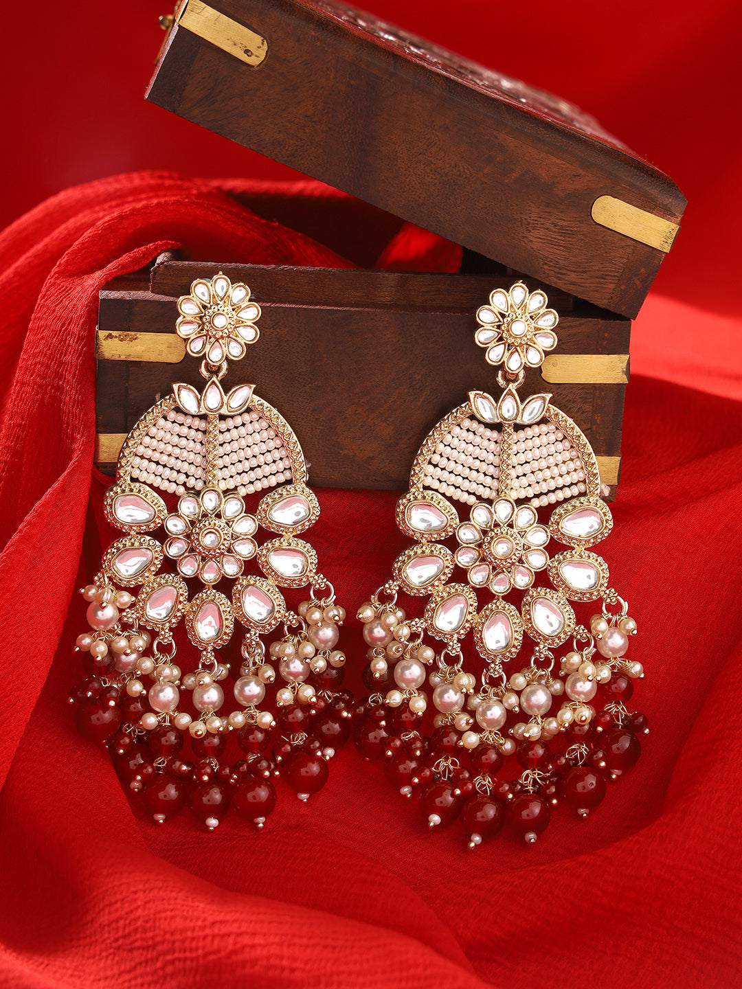 Priyaasi Marron Floral Kundan Pearl Earrings