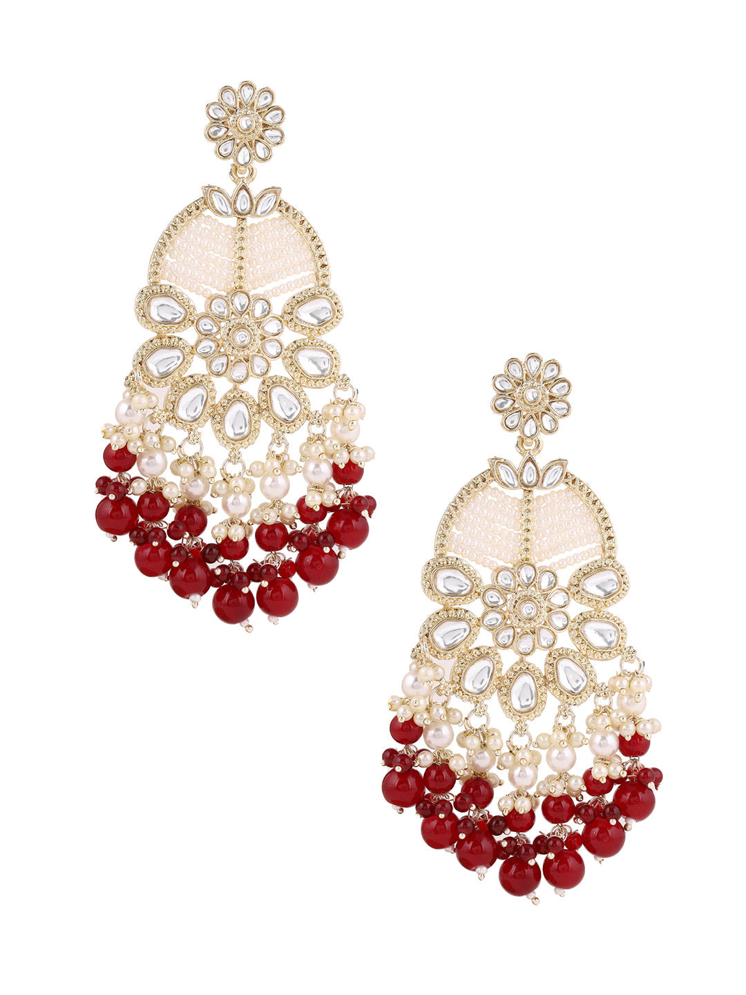 Priyaasi Marron Floral Kundan Pearl Earrings