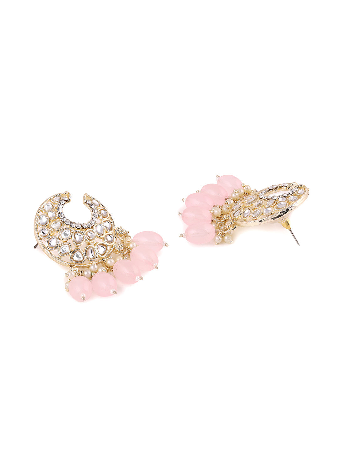Priyaasi Pinks Beads Moon Shape Earrings