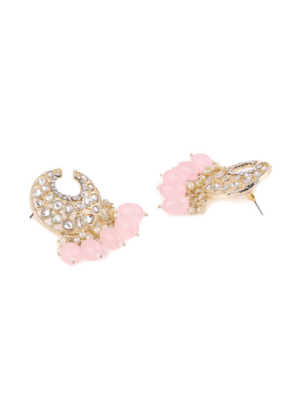 Priyaasi Pinks Beads Moon Shape Earrings
