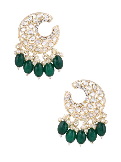 Priyaasi Green Beads Moon Shape Earrings