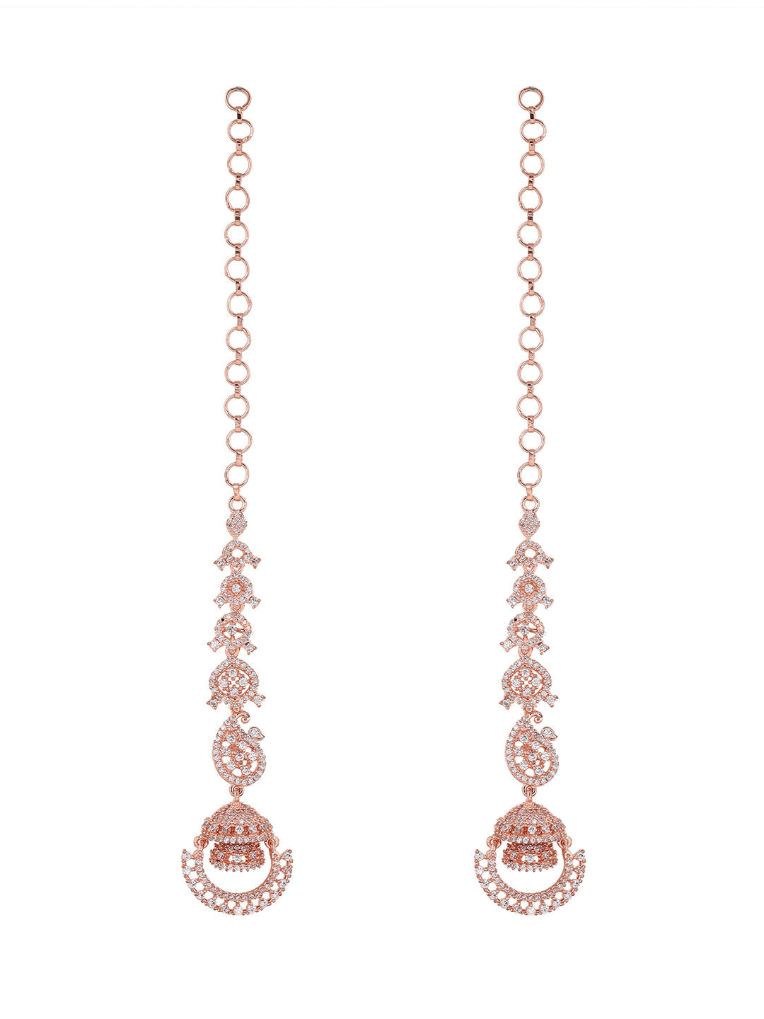 Priyaasi Floral Elegance AD Jhumkis Design Rosegold plating Earrings