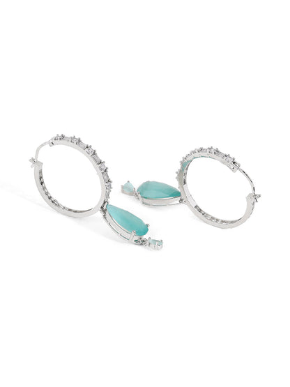 Priyaasi Mint Stone AD Silver Plating Hoops Elegance Earrings