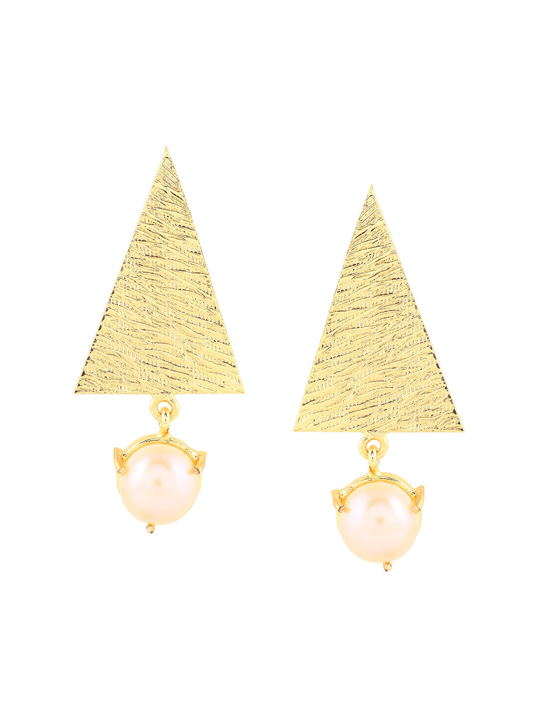 Priyaasi Matte Triangle Shape Gold Plated Pearl Earrings