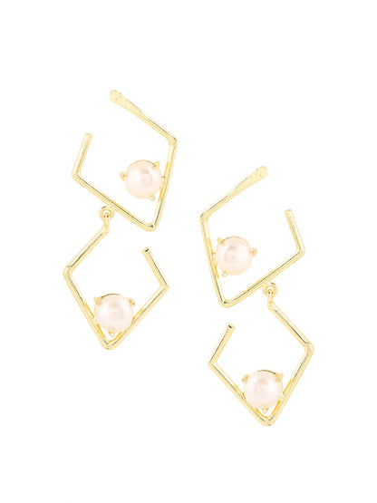 Priyaasi Geometric Shape Pearl Drop Earrings