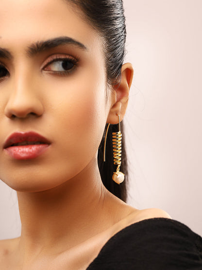 Priyaasi Swirl Pearl Gold Plated Hanging Earrings