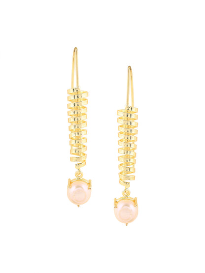 Priyaasi Swirl Pearl Gold Plated Hanging Earrings