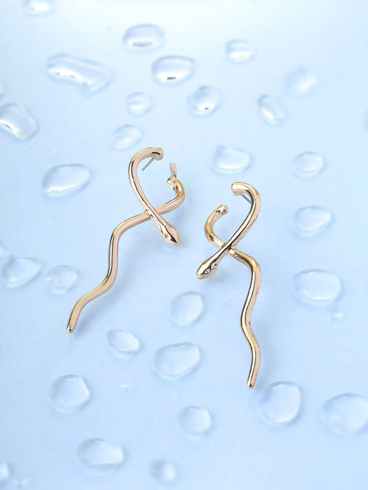Priyaasi Contemporary Snake Pattern Gold Plated Dangler Earrings
