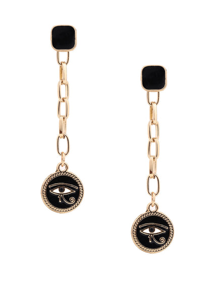 Priyaasi Evil Eye Black Gold Plated Long Chain Style Earrings
